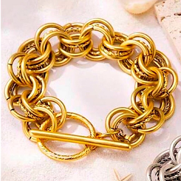 Gold Stainless Steel Bracelet Chain Link Boho Statement Piece - Picture 5 of 7